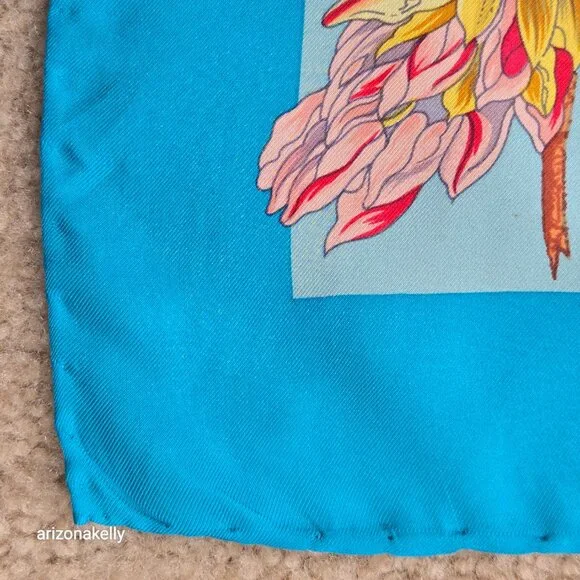 Vintage Silk Scarf Parrots Bird Hand Rolled Edges - Picture 11 of 16